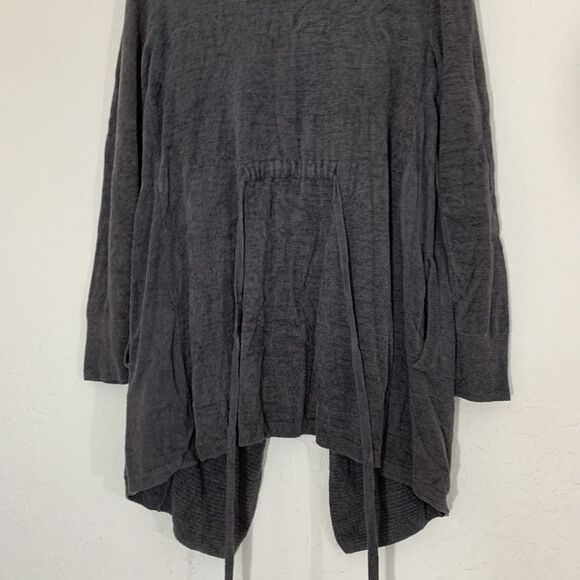 Barefoot Dreams CozyChic Ultra Lite Cardigan S Dark Gray Tie Belt Pockets Luxury - Picture 5 of 10